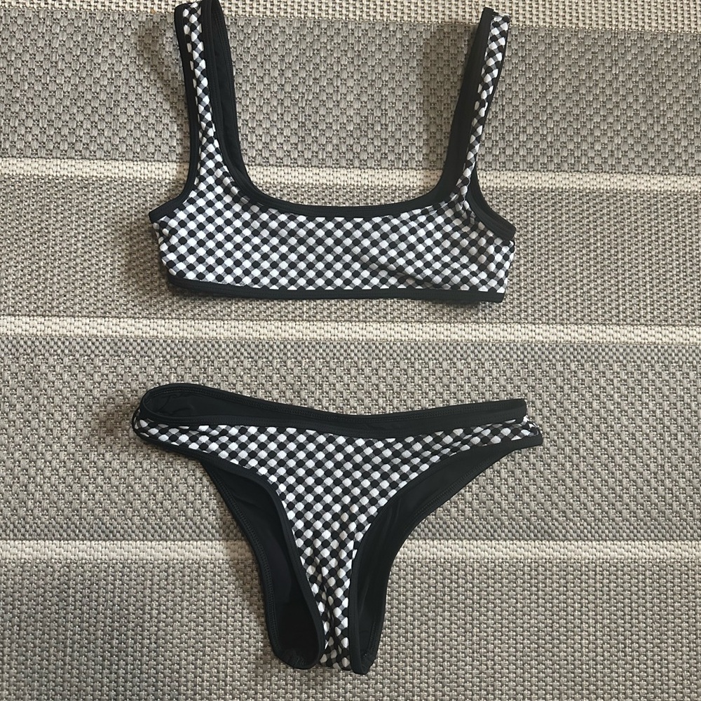 SOLID & STRIPED Black and White Checkered Bikini